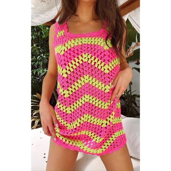 NEW NWT Show Me Your Mumu Tara Mini Dress Watermelon Wave Crochet Size Small - Picture 1 of 5